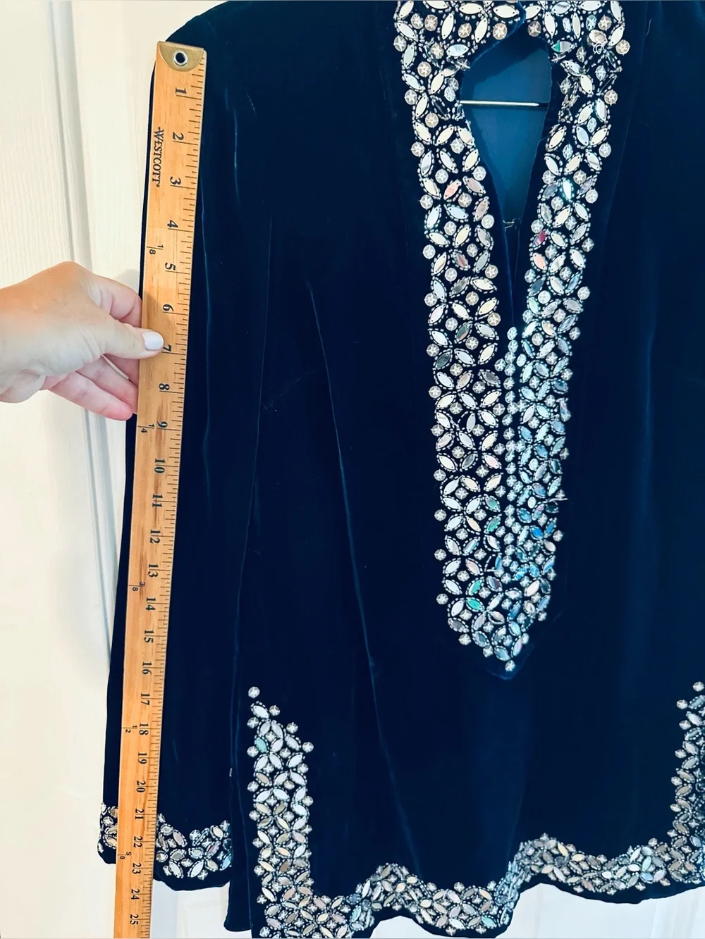 TORY BURCH 2 Vntg Hong Kong Y2K Navy Velvet Embellished Tunic Wide Leg Pants Set